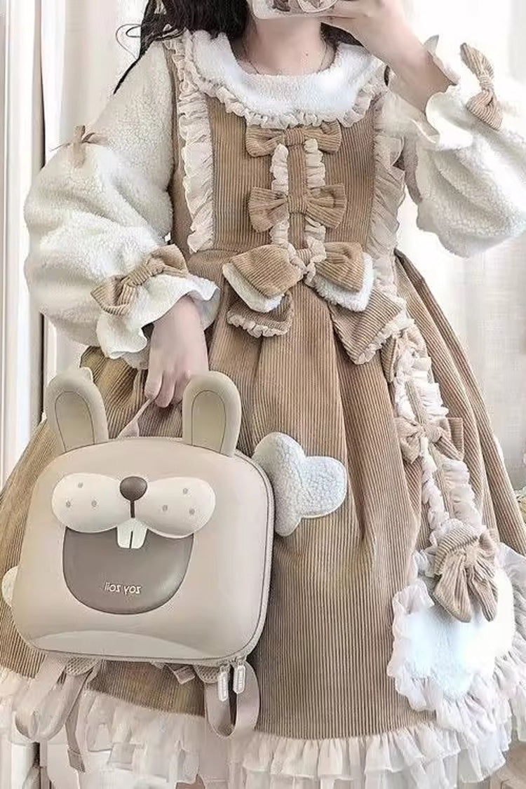 [Winter Clouds Clear Up] Long Sleeves Ruffle Bowknot Lace Sweet Lolita Dress 2 Colors - Brown - 6