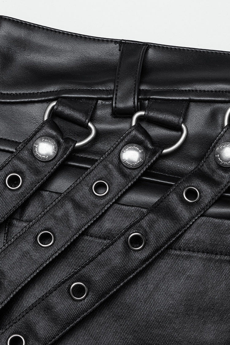 Black Mesh Buckle Strap Men's Punk Pants - Product - 9