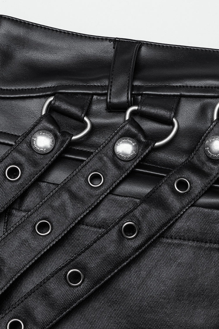 Black Mesh Buckle Strap Men's Punk Pants - Product - 9