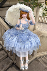 [Goodnight Camellia] Sleeveless Ombre Multi-Layered Printed Ruffled Lace Fishbone Sweet Lolita Jsk Dress 3 Colors - Product - 3