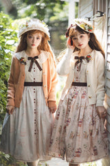Forest Illustrated Book Long Lantern Sleeves Print Ruffle Sweet Lolita OP Dress 3 Colors - Product - 10