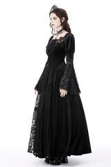 Black Long Puff Sleeves Spliced Lace Lace-Up Women's Gothic Vintage Velvet Wedding Dress - Product - 11