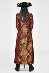 Pirate Style Red And Gold Jacquard Gothic Mens Long Coat - Product - 3