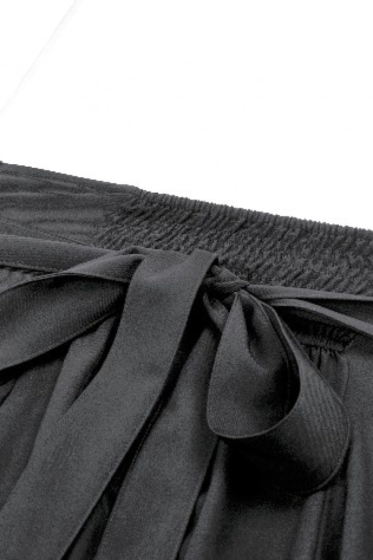 Black Embroidered Lace Trim Pleated Women's Gothic Maxi Skirt - Product - 12