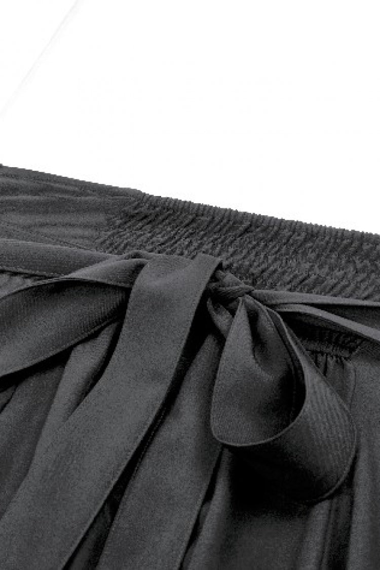 Black Embroidered Lace Trim Pleated Women's Gothic Maxi Skirt - Product - 12