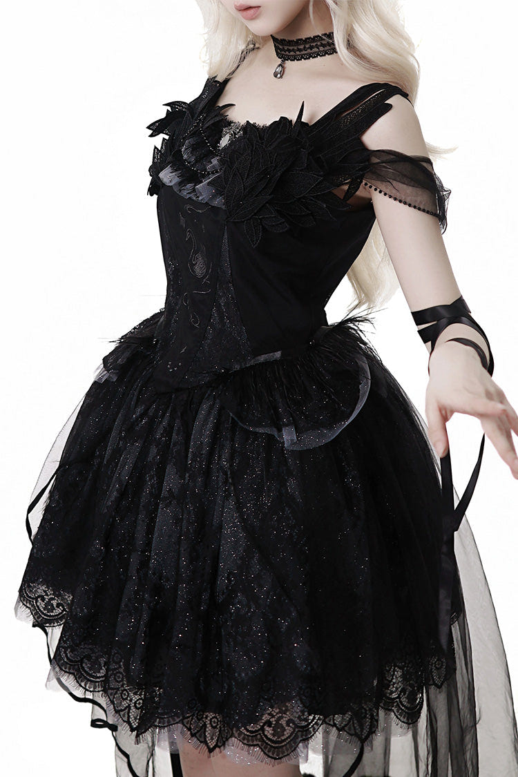 Black [Black Swan's Prayer] Sleeveless Ruffle Bowknot Gothic Ballet Lolita Jsk Dress - Product - 3