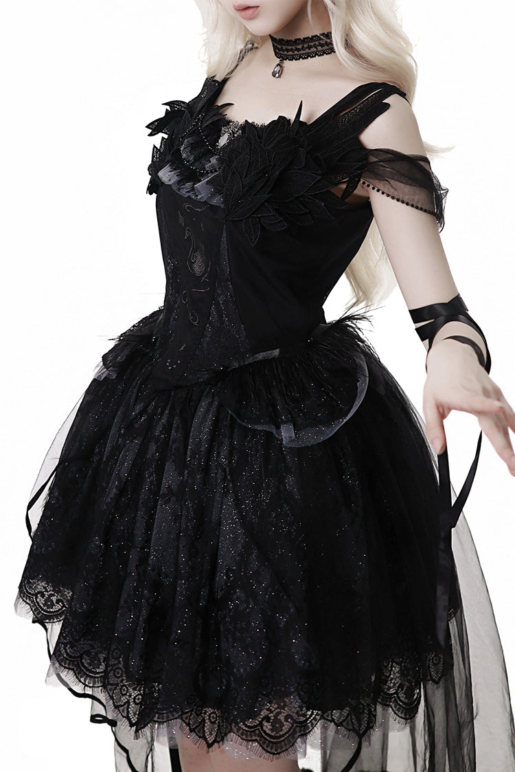 Black [Black Swan's Prayer] Sleeveless Ruffle Bowknot Gothic Ballet Lolita Jsk Dress - Product - 3