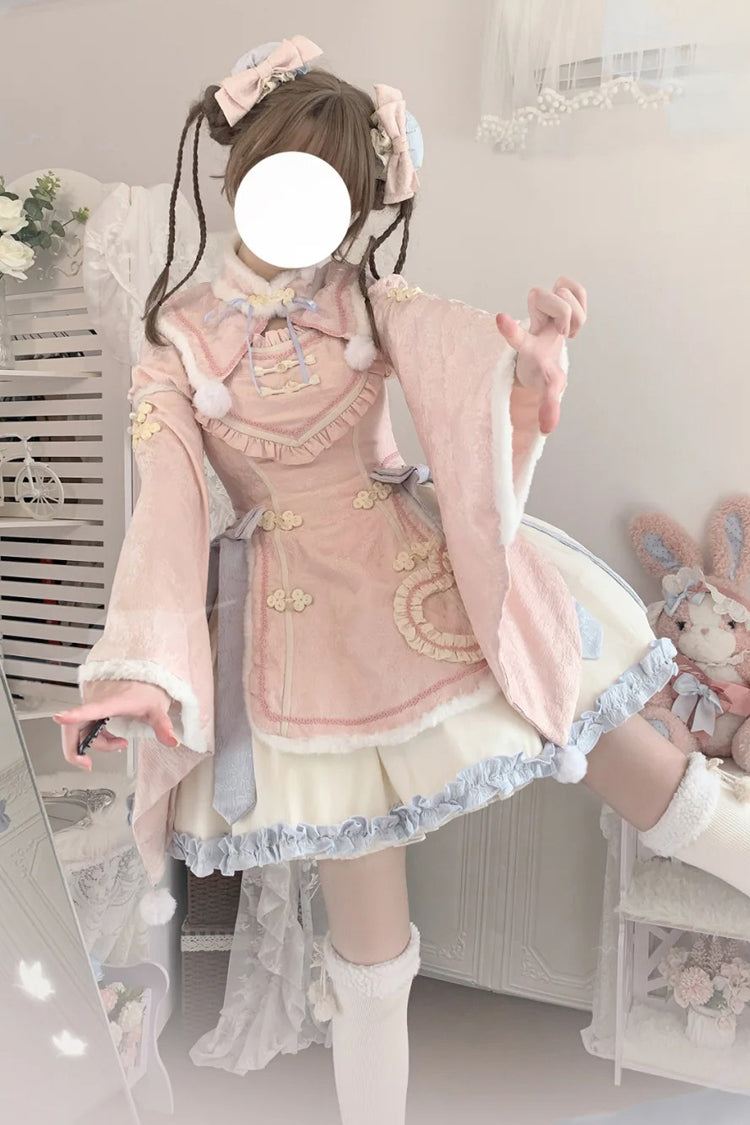 Pink Long Sleeves Ruffle Bowknot Sweet Chinese Style Lolita Dress - Product - 8