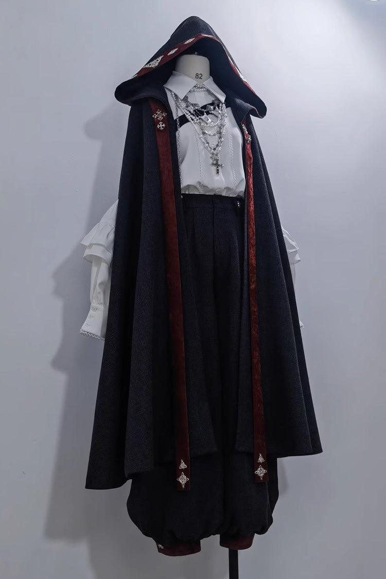 Black [Sacred Vow] Print Hooded Vintage Elegant Prince Handsome Ouji Lolita Cloak - Product - 12