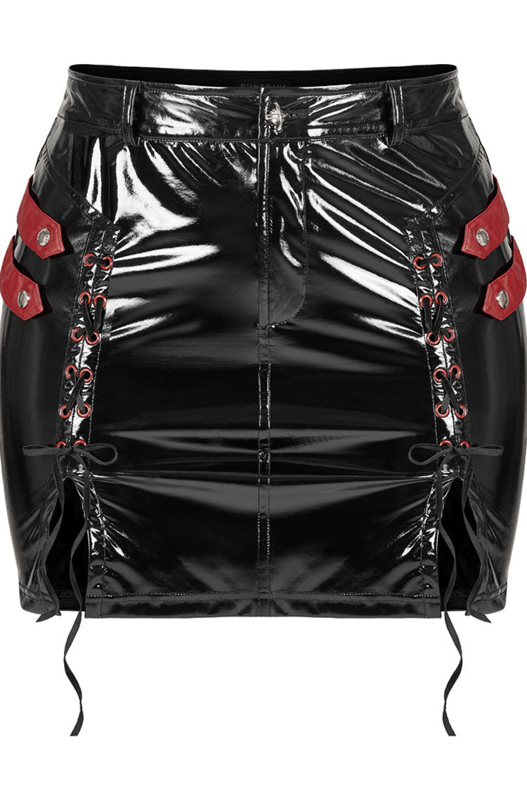 Black/Red Slim Fit Sexy Rock Stretch Bag Hip Slit Patent Leather Punk Women's Skirt - Product - 5