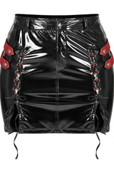 Black/Red Slim Fit Sexy Rock Stretch Bag Hip Slit Patent Leather Punk Women's Skirt - Product - 5