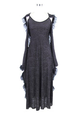 Black Gothic Big Cuffs Stretchy Floral Off The Shoulder Hooded Long Womens Dress - Product - 7
