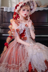 Red [Glazed Phantom] Off Shoulder Ruffle Hanayome Bowknot Lace Sweet Elegant Lolita Dress - Product - 2
