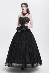 Black Jacquard Floral Embroidery Lace Ripped Women's Gothic Party Slip Dress - Product - 6
