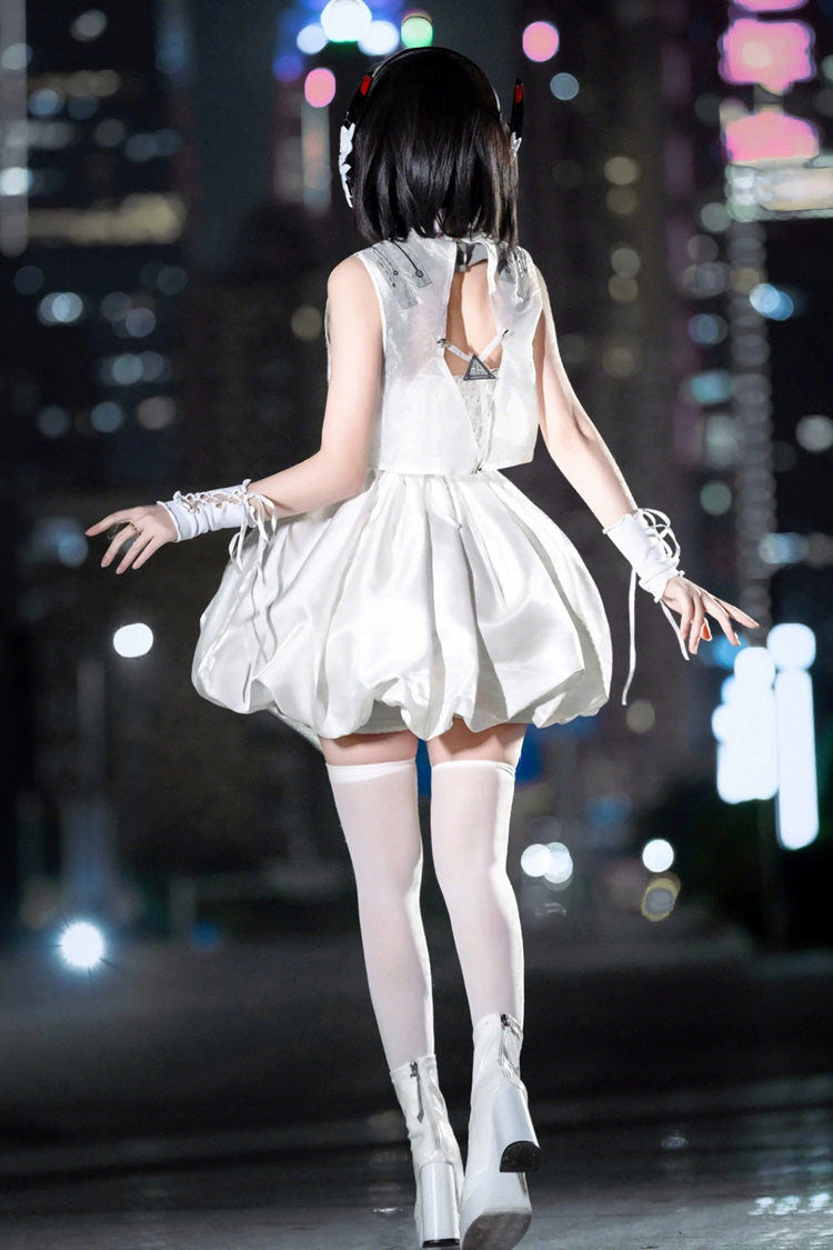 ホワイト [Tech Light Realm] ノースリーブ プリント Sci-Fi Techwear 未来的パンクロリータ ジャンパースカート（JSK） セット 商品画像