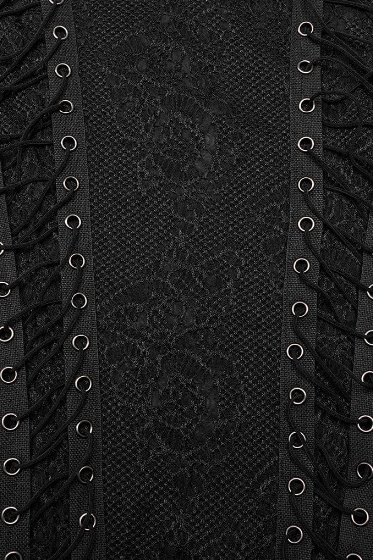 Black Round Collar Long Sleeves Jacquard Symmetrical Rope Mens Gothic T-Shirt - Product - 6