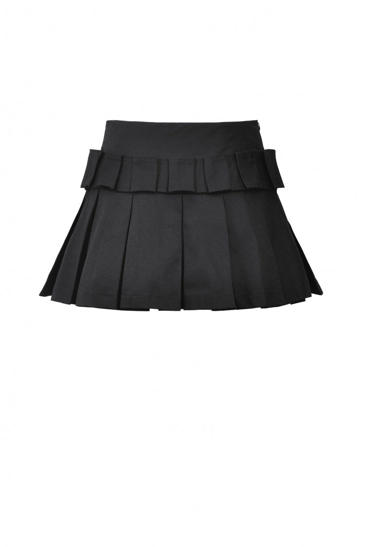 Black Women's Punk Buckled Eyelet Multi-Pockets Pleated Mini Skirt - Product - 17