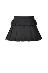 Black Women's Punk Buckled Eyelet Multi-Pockets Pleated Mini Skirt - Product - 17