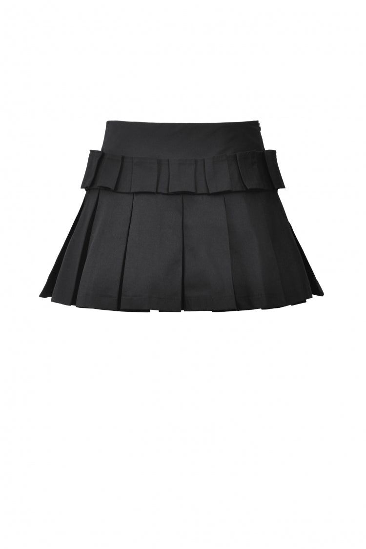 Black Women's Punk Buckled Eyelet Multi-Pockets Pleated Mini Skirt - Product - 17