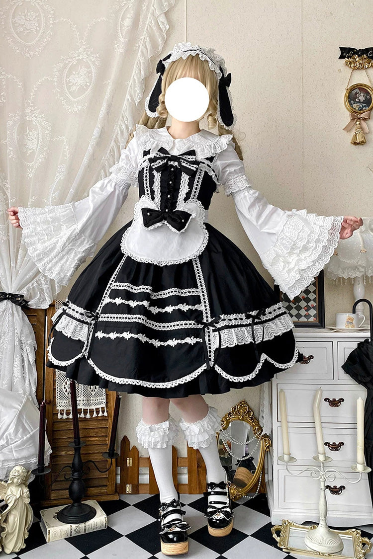 Black [Petal Bunny] Cotton Sleeveless Ruffled Bow Lace Sweet Elegant Lolita Jsk Dress - Product - 6