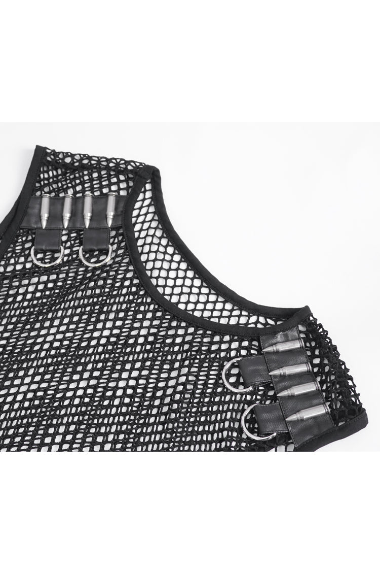 Black Round Collar Mesh Men's Gothic Vest - Product - 8