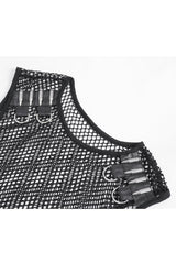 Black Round Collar Mesh Men's Gothic Vest - Product - 8