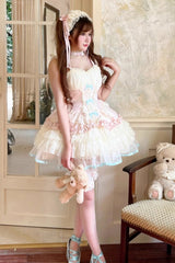 Pink/Beige [Sweet Dream Peach] Sleeveless Multi-Layered Ruffle Bowknot Lace Sweet Ballet Lolita Jsk Dress - Product - 6