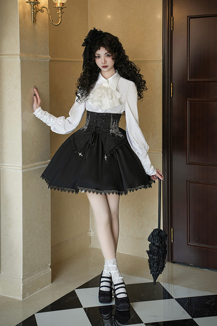 Black [Night of Thorns] Sleeveless Embroidery Lace-Up Gothic Lolita Strap Breast Support Dress 2 Versions - Product - 14