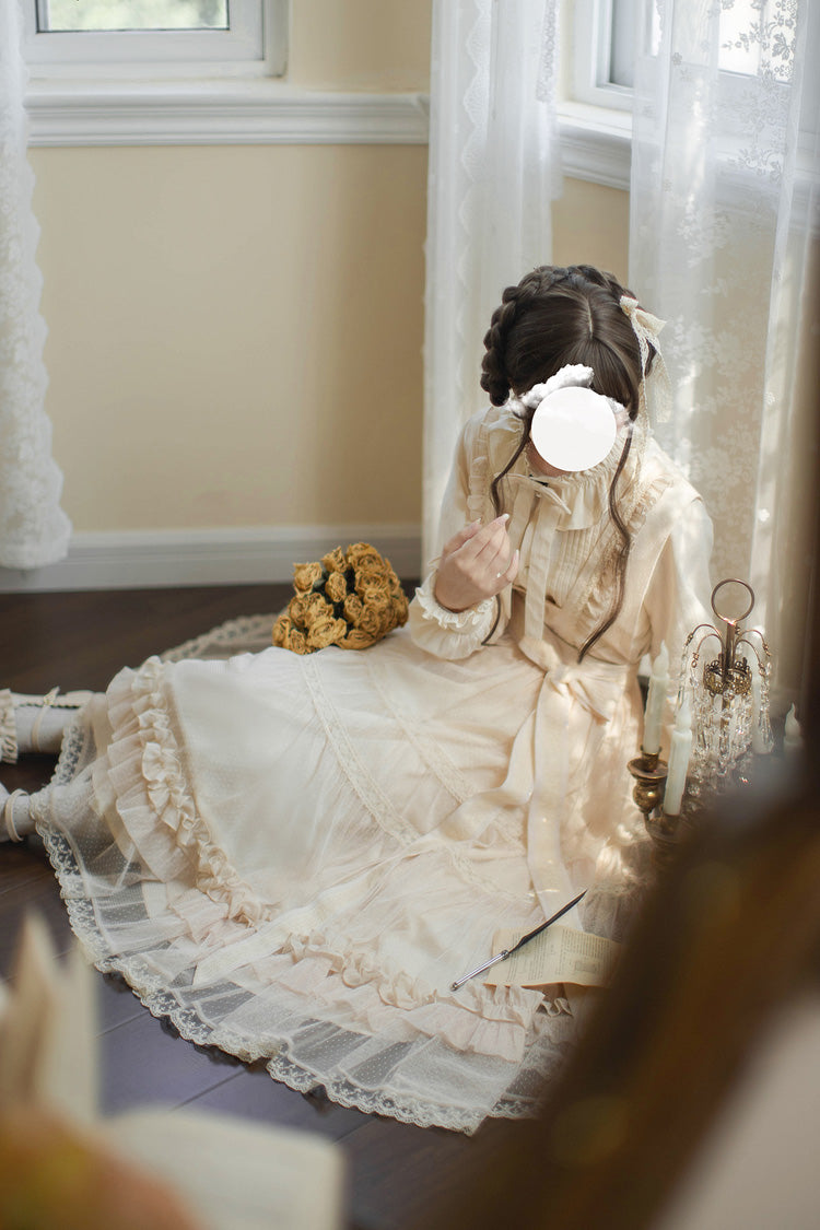 Ivory Sleeveless Ruffle Lace Sweet Japanese Elegant Lolita Jumper Dress - Product - 14