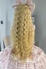 Light Gold Roman Ringlet Curls Long Wig with Blunt Bangs Sweet Lolita Style - Product - 3