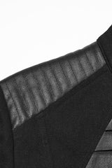Black Stand Collar Long Sleeves Zipper Pleated Men's Punk Jacket - Product - 5