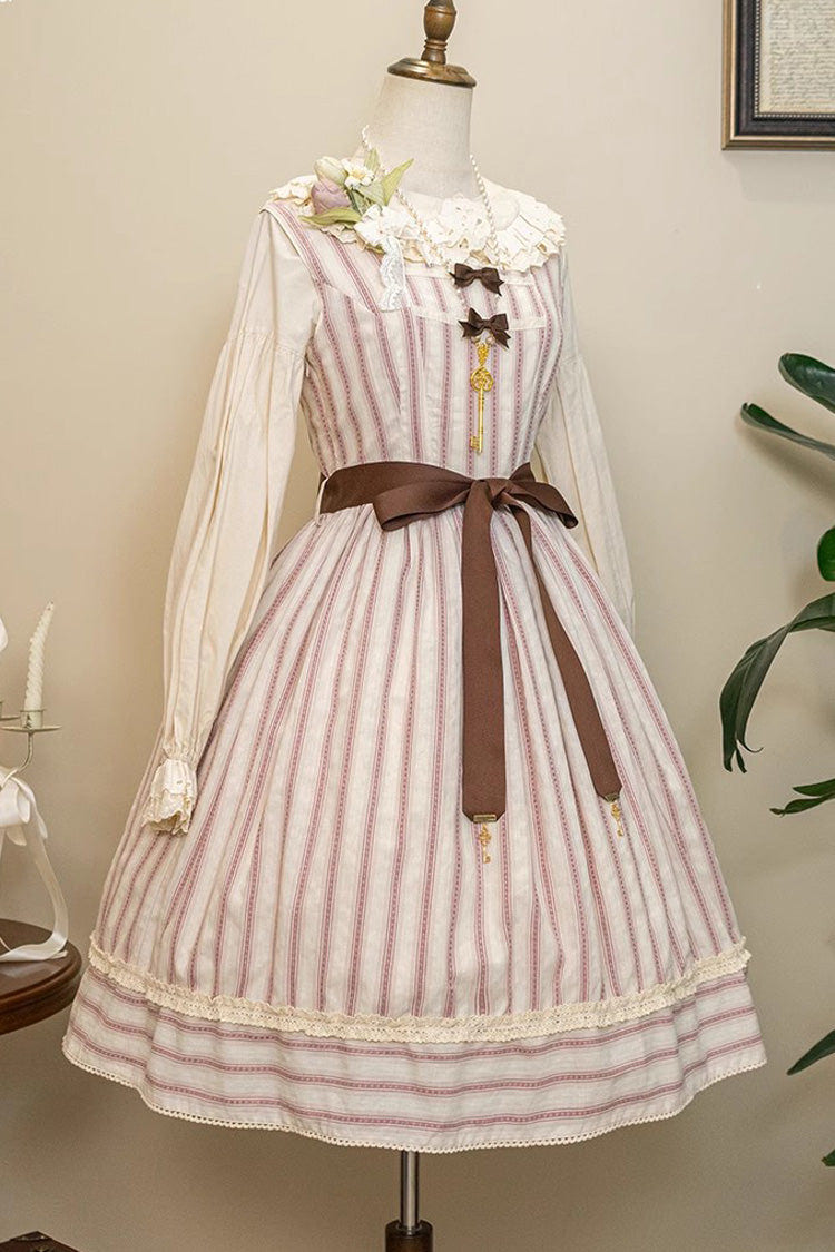 Forest Atlas Striped Print Bowknot Sweet Lolita Jumper Dress 3 Colors - Red - 22