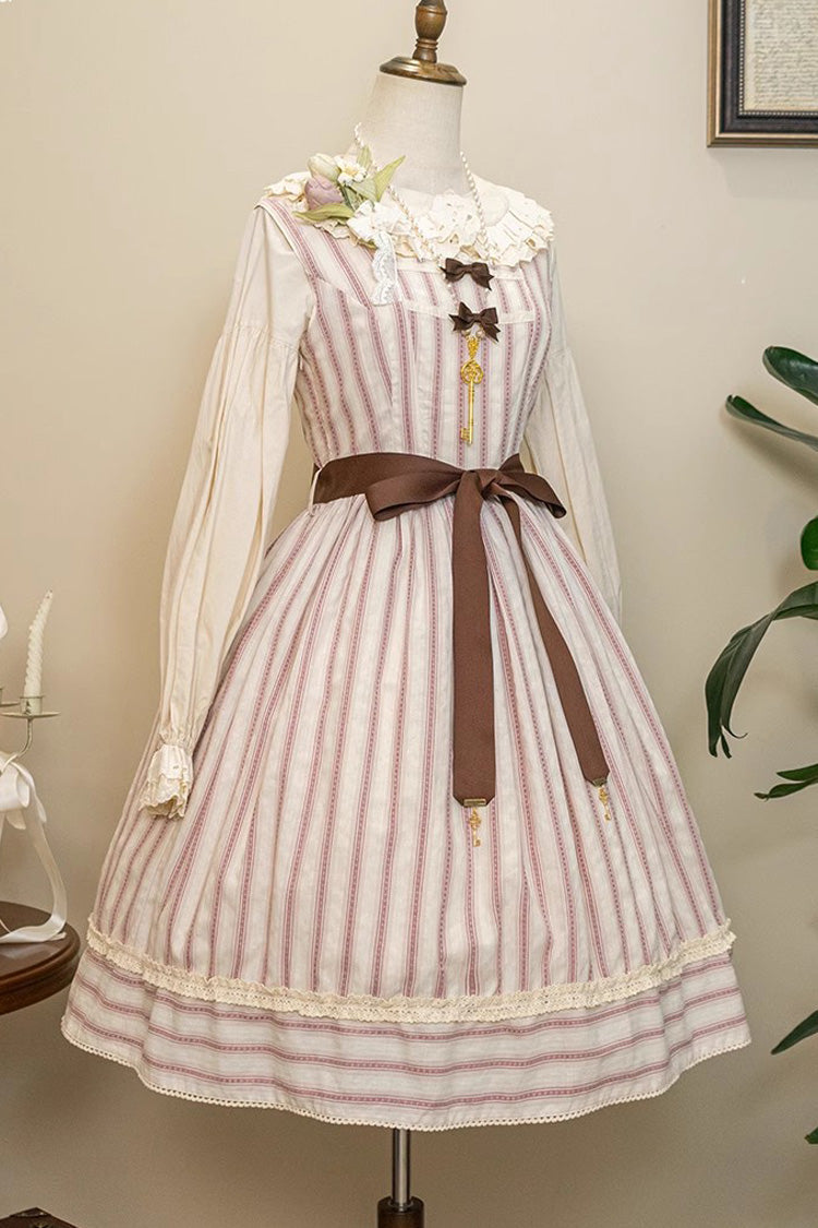 Forest Atlas Striped Print Bowknot Sweet Lolita Jumper Dress 3 Colors - Red - 22
