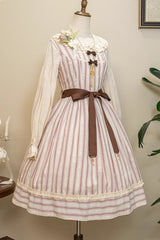 Forest Atlas Striped Print Bowknot Sweet Lolita Jumper Dress 3 Colors - Red - 22