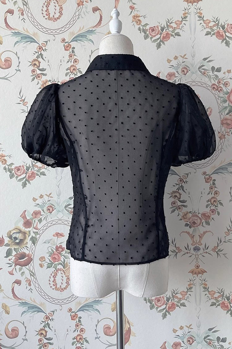 Black Chain Short Puff Sleeves Print Gothic Lolita Blouse - Product - 3