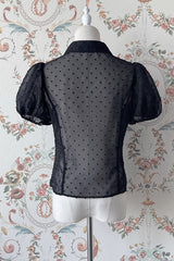 Black Chain Short Puff Sleeves Print Gothic Lolita Blouse - Product - 3