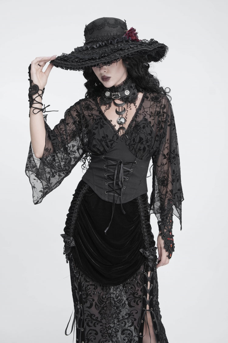 Black Lace Women's Gothic Floral Tassels Neckwear - Product - 10