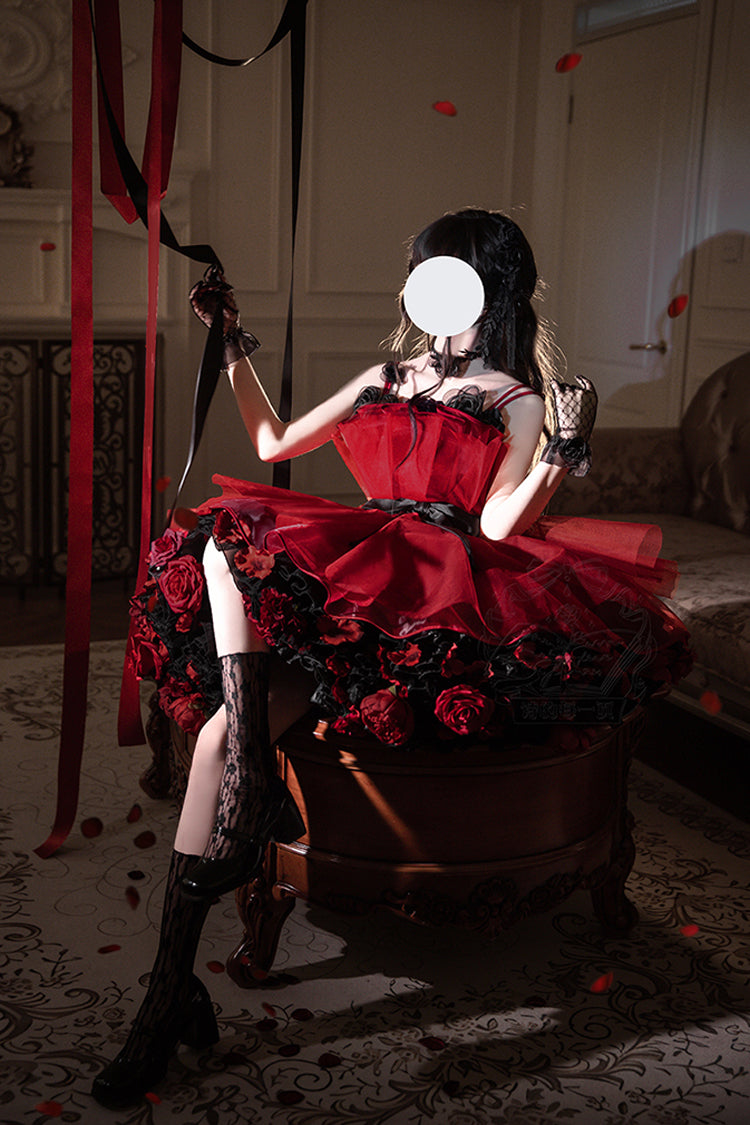 Wine Red [Eternal Night Bouquet] Sleeveless Ruffle Bowknot Sweet Princess Lolita Dress - Product - 11