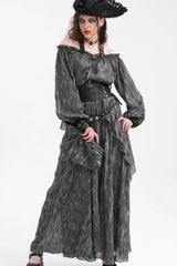 Grey Buckle-up Halterneck Long Sleeves Women's Gothic Blouse - Grey - 1