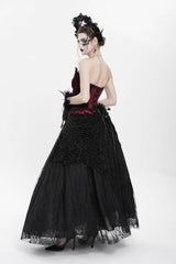 Black Floral Embroidered Beaded Women's Gothic Long Skirt - Product - 11
