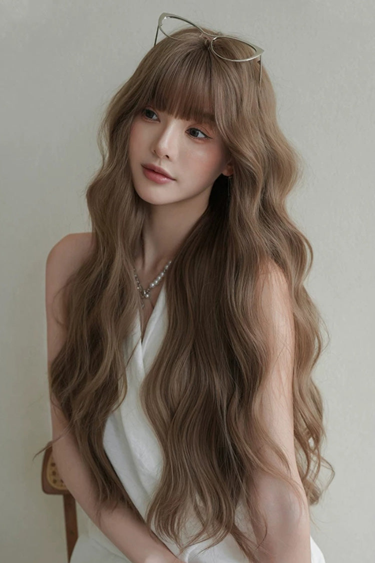 Soft Korean Natural Fluffy Air Bangs Romantic Long Wavy Daily Sweet Lolita Wig 2 Colors - Product - 8