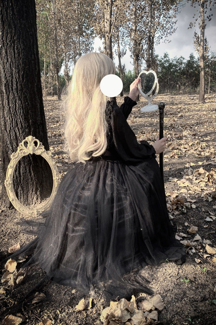 Black Long Sleeves Ruffle Bowknot Stitching Lace Gothic Plus Size Lolita Dress - Product - 9