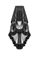 Black Eyelet Straps Women's High-Low Multi-Layered Ruffled Sheer Mesh Punk Skirt - Product - 3