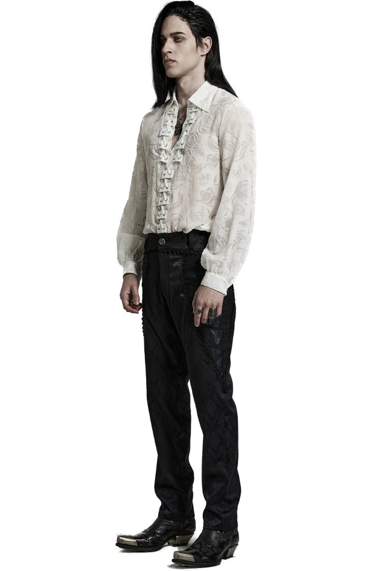 Piranha Print Lapel Collar Long Sleeves Mens Gothic Blouse 2 Colors - Product - 12
