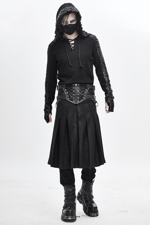 Black Punk Metallic Mist Textured Leather Waistband Grain Pleated Mens Kilts - Product - 4