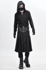 Black Punk Metallic Mist Textured Leather Waistband Grain Pleated Mens Kilts - Product - 4