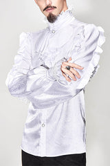 White Vampire Ruffled Sleeves Mens Gothic Blouse - White - 1