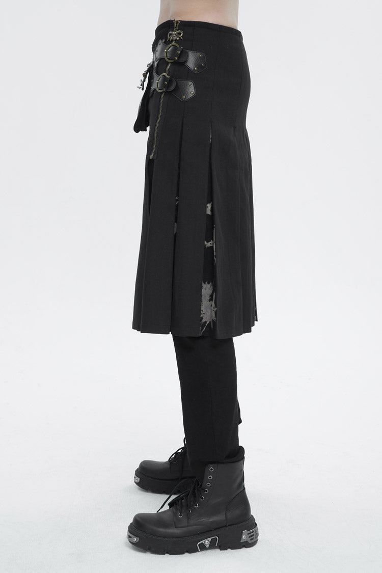 Black Tie-Dye Patchwork With Waist Bag Men's Gothic Skirt - Product - 3
