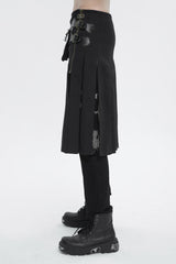 Black Tie-Dye Patchwork With Waist Bag Men's Gothic Skirt - Product - 3