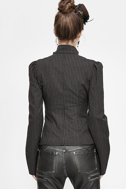 Black And Coffee Striped Low Collar Sexy Womens Punk Blouse - Product - 3